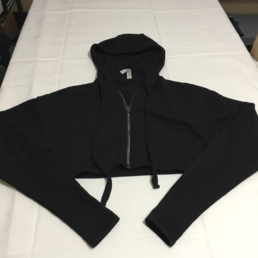 Alo Yoga Cropped Hoodie Womens Small Black Zip Up Long Sleeve